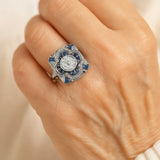 Vintage prsten postříbřený se modrým kubickým zirkonem